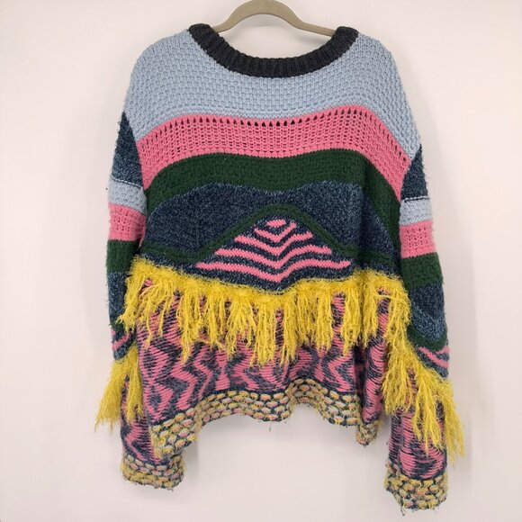 Zara Knit Colorful Fringed Sweater Multicolor Womens Size Large - Picture 13 of 14